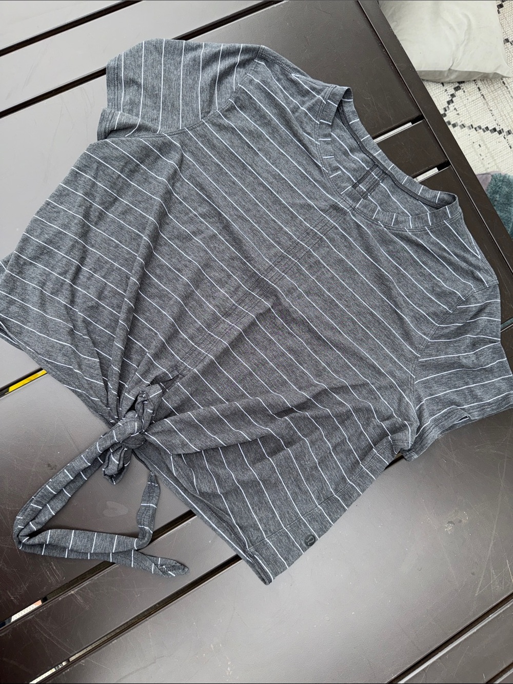 Lululemon Time To Restore Short Sleeve Short Serve Stripe Heathered Gray Tee 6